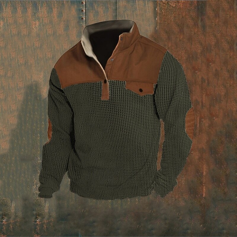 Men's Sweatshirt Waffle Sweatshirt Apricot Blue Green Standing Collar Color Block Patchwork Color Block Ribbed Sports & Outdoor Daily Holiday Polyester Corduroy Streetwear Basic Casual Spring &  Fall3