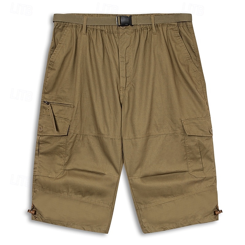 Men's Cargo Shorts Capri Pants Hiking Shorts Zipper Pocket Leg Drawstring Plain Comfort Breathable Outdoor Daily Going out Casual Big and Tall Army Yellow Black3