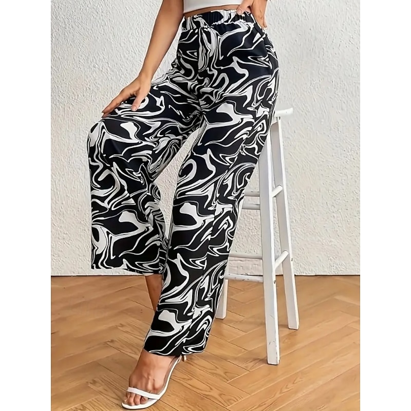 Women's Wide Leg Pants Trousers Fashion Long Graphic Wide Leg Printing Breathability Comfortable Micro-elastic Casual Daily Black White Pink Green Spring & Summer Regular Fit3