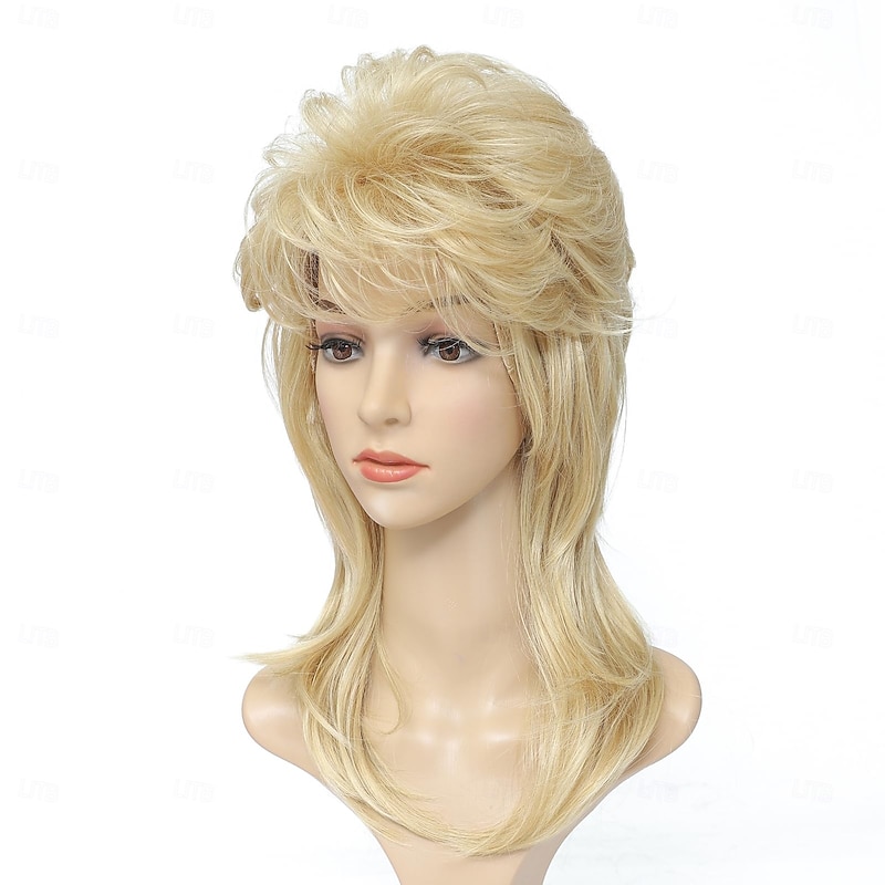 Mullet Wigs for Women Curly Soft Heat Resistant Shoulder Length Hair 80s Rocker Cosplay Halloween Wigs4