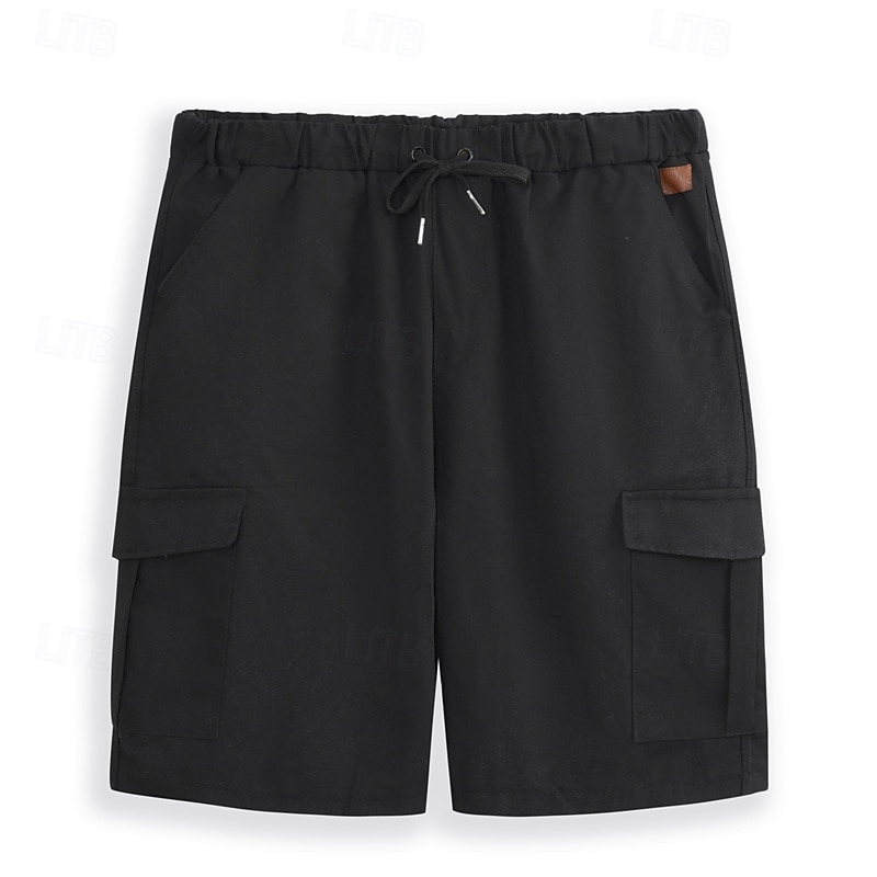 Men's Cargo Shorts Bermuda shorts Drawstring Elastic Waistband with Side Pocket Plain Outdoor Sports Short Outdoor Daily Sports Casual Shorts Slim ArmyGreen Black Inelastic4