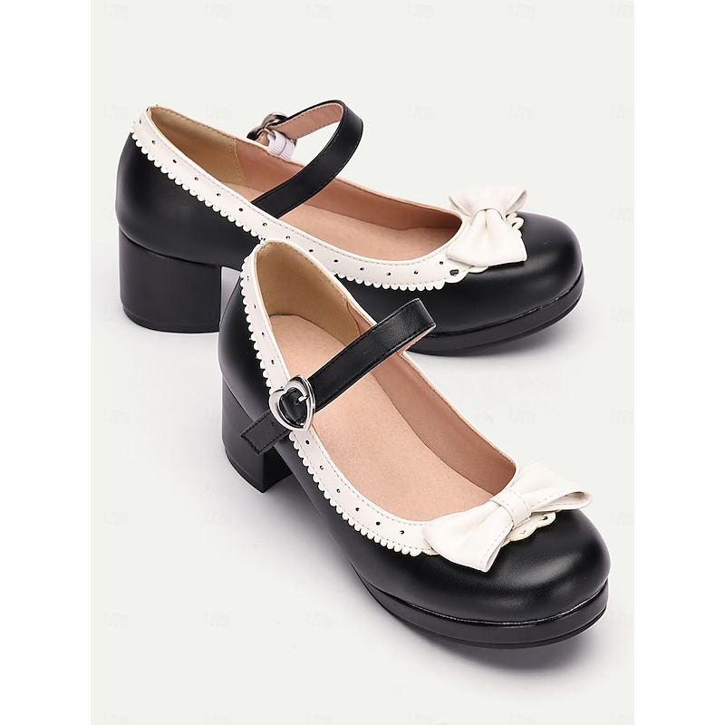 Women's Black and White Mary Jane Heels with Bow Detail and Buckle Strap - Vintage-Inspired Shoes for Parties and Formal Events3