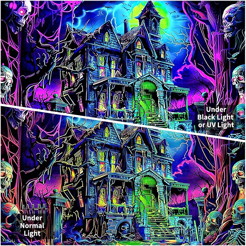 Halloween Decorations Blacklight Tapestry UV Reactive Glow in the Dark Glow Party Skulls Psychedelic Trippy Haunted House Hanging Tapestry Wall Art Mural for Living Room Bedroom2