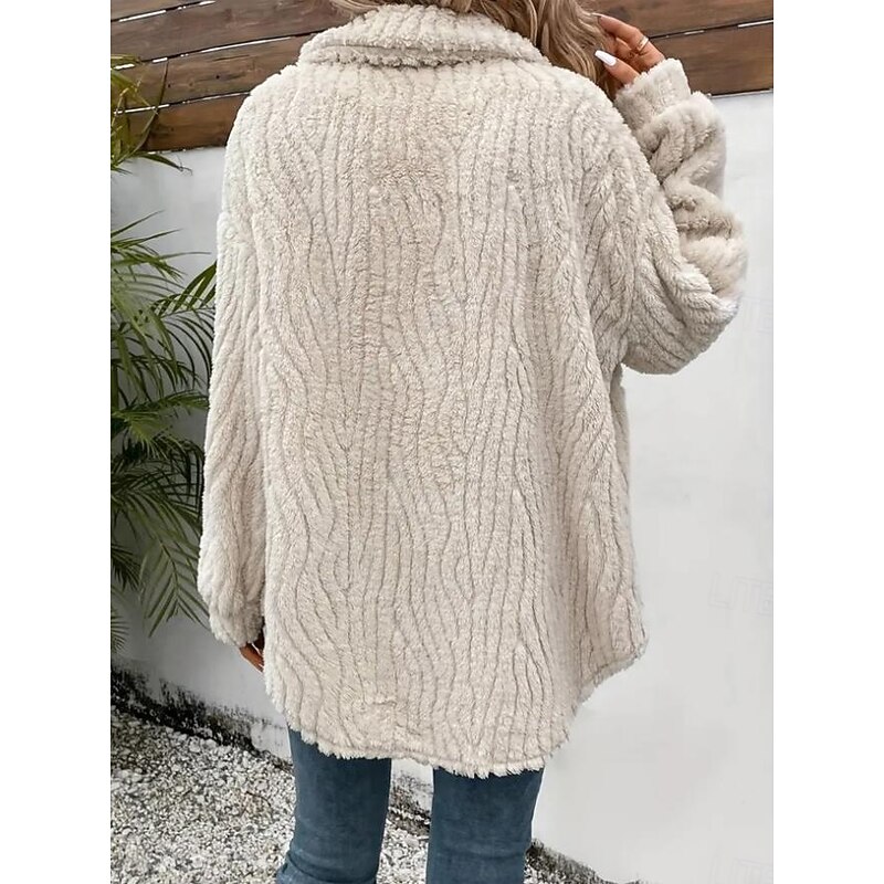 Women's Fleece Jacket Teddy Coat Warm Breathable Buttons Pocket Casual Plain Vacation Street Daily Wear Going out Single Breasted Regular Turndown Regular Fit Long Sleeve Outerwear Apricot Fall Winter4