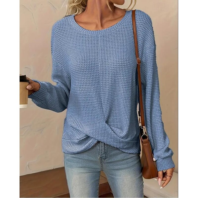 Women's Tunic Elegant Casual Asymmetrical Long Sleeve Regular Tops Crew Neck Daily White Blue Khaki Spring Fall4