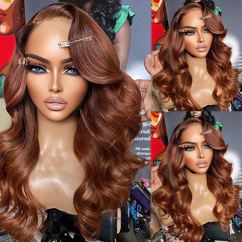 Unprocessed Virgin Hair 13x4 Lace Front Wig Side Part Brazilian Hair Wavy Auburn Wig 130% 150% Density with Baby Hair Glueless For Women Long Human Hair Lace Wig3