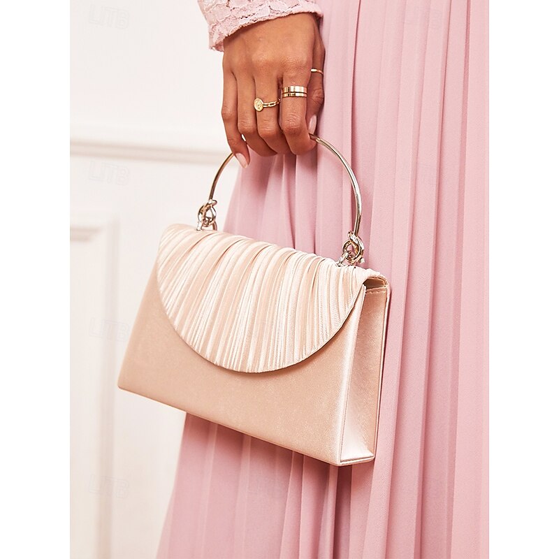 Women's Clutch Evening Bag Wristlet Polyester Lace Party Wedding Party Chain Wrinkles Metal handle Large Capacity Lightweight Solid Color Blue3