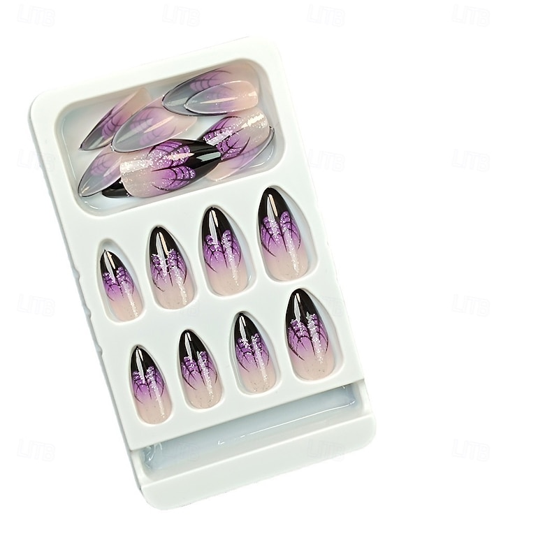 Halloween Fake Nail Snake Spider Pattern Almond False Nail Tip Full Cover Wearable French Fake Nail Patch Halloween Gifts3