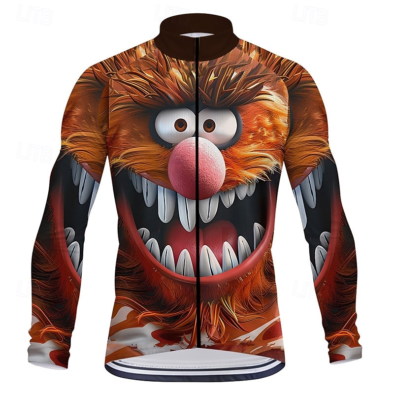 Men's Cycling Jersey Cartoon Long Sleeve Bike Tee Tshirt Top with 3 Rear Pockets Mountain Bike MTB Road Bike Cycling Quick Dry Front Zipper Wicking Sports Orange Khaki Clothing Apparel2