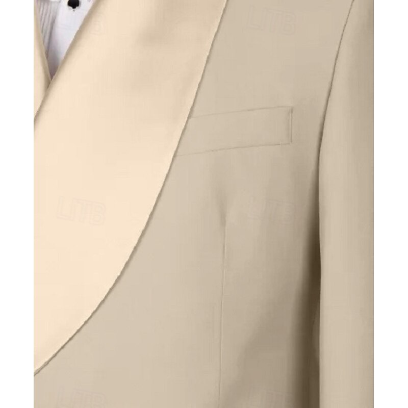 Men's Wedding Party Suits Shawl Lapel Shawl Collar Navy Blue Dark Green Daily Lightweight Solid Colored Tailored Fit 2 Piece Double Breasted Two-buttons3