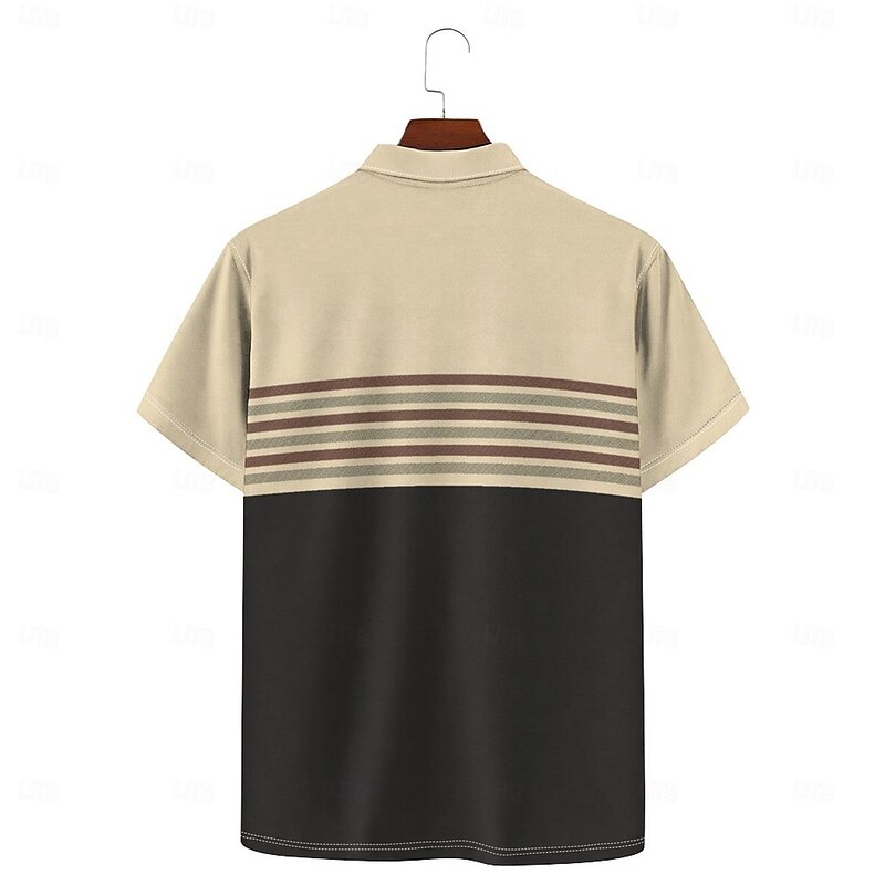 Stripes Men's Casual Print Polo Set Casual Daily Wear 95% Polyester 5% Spandex Short Sleeve Turndown Polo Shirts Brown Spring & Summer S M L Micro-elastic Lapel Polo4
