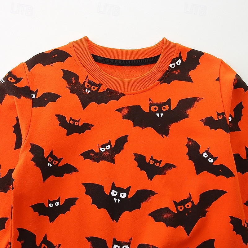Halloween Boys 3D Cartoon Bat Sweatshirt Long Sleeve Spring Fall Fashion Basic Nylon Little Kids(4-7ys) 4-7 Years Crew Neck Outdoor Casual Daily Regular Fit4