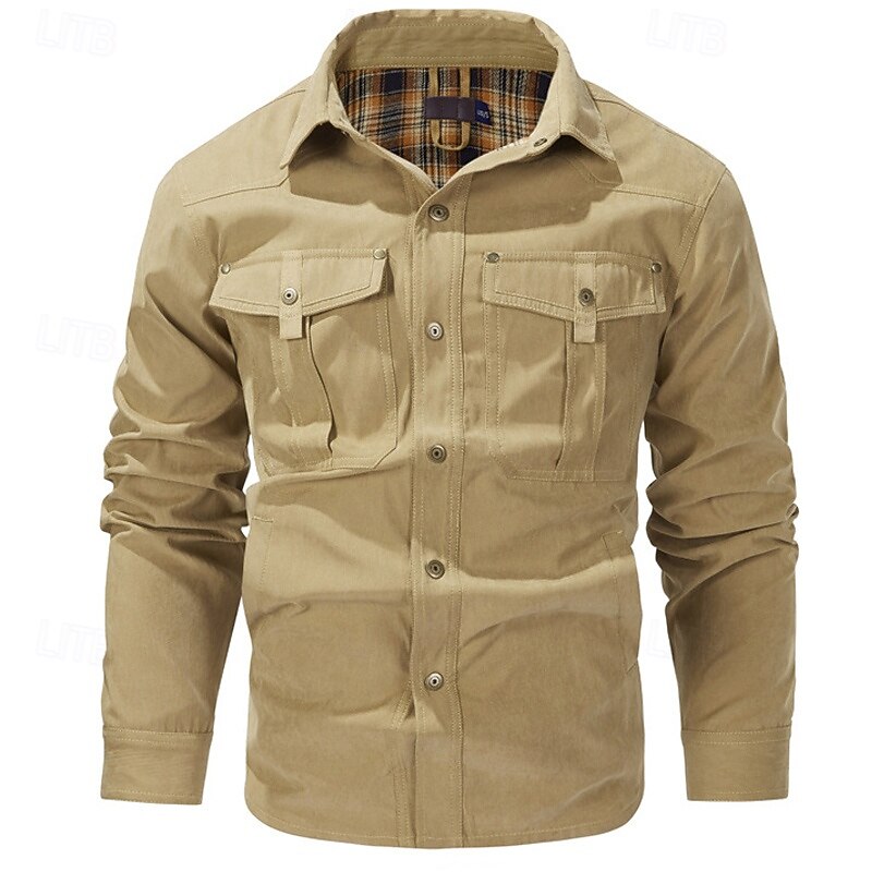 Men's Trucker Jacket Utility Jacket Cargo Jacket Daily Vacation Thermal Warm Pocket Fall & Winter Plain Fashion Classic Lapel Regular Black Blue Brown Green Khaki Jacket4