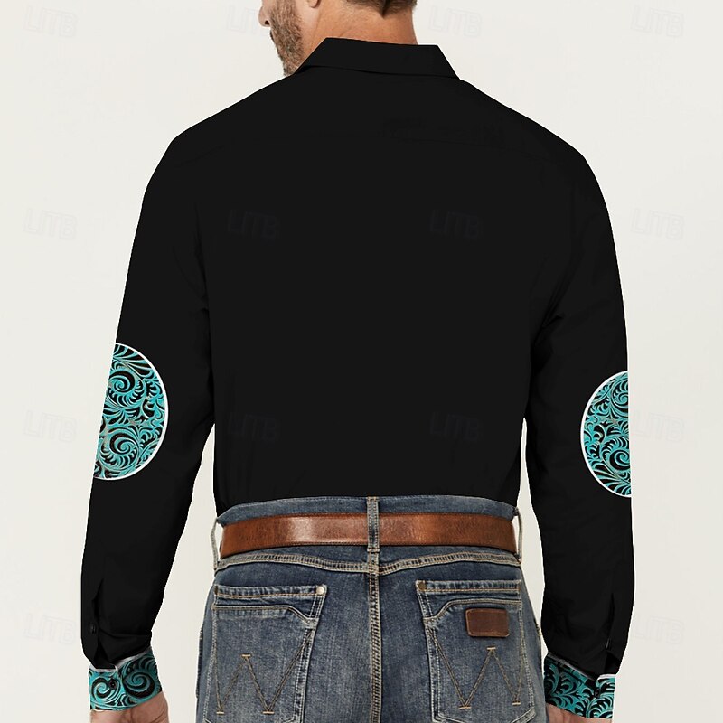 Men's Cowboy Western Shirt Button Up Shirt Cowboy Shirt Long Sleeve Vintage Western Style Formal Daily Holiday Fall Winter Spring & Summer Turndown Collared Shirts Button Up 3D Print Black Brown3
