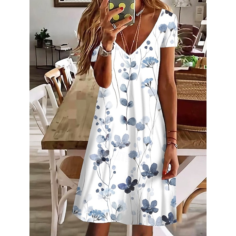 Women's Mini Dress Petite Dress T Shirt Dress Tee Dress Sundress Summer Dress Active Fashion Streetwear Outdoor Vacation Birthday Regular Fit Floral Paisley Color Block Short Sleeve V Neck3