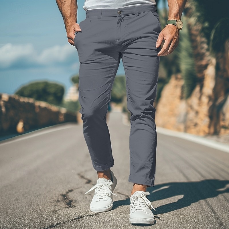 Men's Trousers Chinos Chino Pants Casual Pants Front Pocket Plain Comfort Soft Full Length Outdoor Casual Daily Fashion Streetwear Black White Micro-elastic3