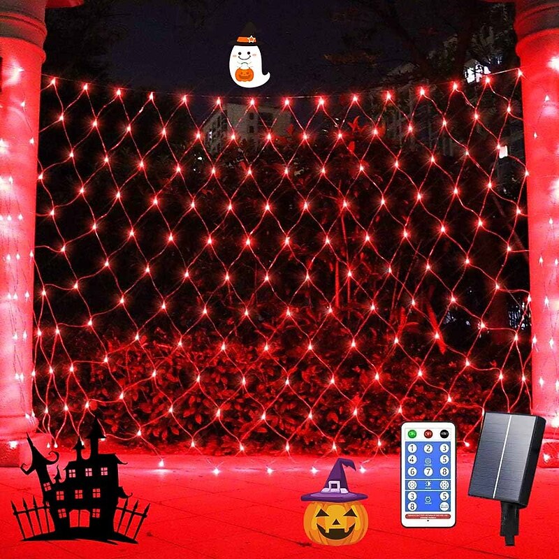 1 Pack Solar Mesh Light Remote Control with Eight Functions for Christmas, Halloween, Wedding, and Festival Indoor and Outdoor Atmosphere Decoration Lights 1.5 * 1.5M-96LED/3 * 2M-192LED/6 * 4M-672LED3