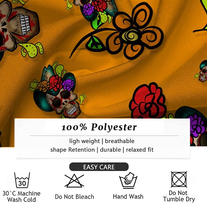 Men's Floral Skull Tropical Flowers Summer Hawaiian Shirt Button Up Shirt Aloha Shirt Short Sleeve Shirt Collared Shirts Hawaiian Casual Vacation Party Evening Wear Daily Purple Fuchsia Orange S M L3