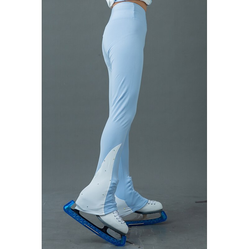 Figure Skating Fleece Jacket Figure Skating Pants Figure Skating Jacket with Pants Women's Girls' Ice Skating Jacket Tights Outfits Blue White Patchwork Thumbhole Spandex Stretchy Training Practice4