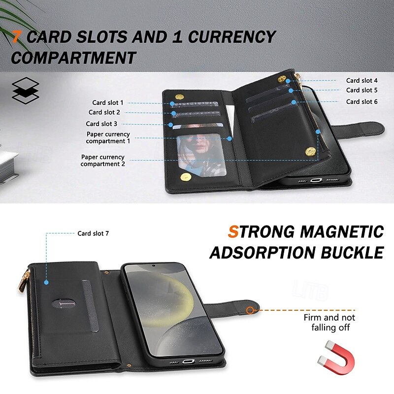 Phone Case For Samsung Galaxy S25 S24 S23 S23 FE S22 S21 Ultra Plus A55 5G A35 5G A25 A15 Wallet Case Magnetic Zipper with Lanyard Retro Geometric Pattern TPU PU Leather3