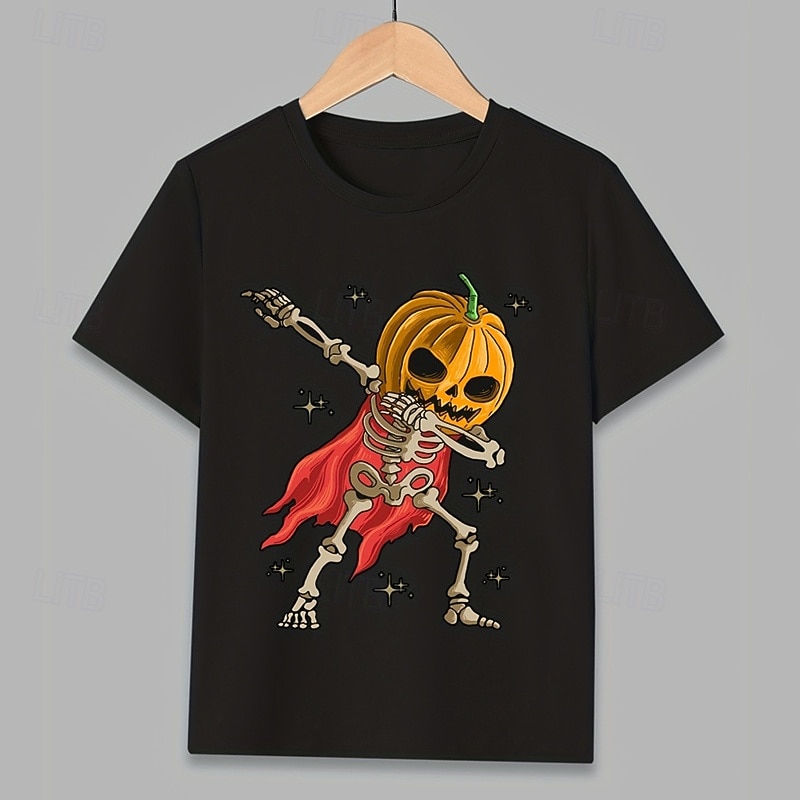 100% Cotton Kids Boys Black Pumpkin T shirt Tee Crew Neck Short Sleeve Outdoor Casual Daily Fashion Basic Summer Spring