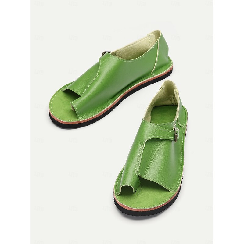 Women's Leather Roman Sandals - Comfortable Casual Summer Footwear with Non-Slip Sole for Beach, Travel, and Everyday Wear