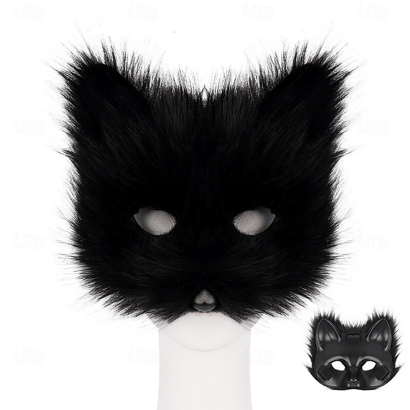 Carnival Fox Shape Half Face Eye Mask Sexy Imitation Cat Hair Animal Mask Christmas Carnival Party Cosplay Costume Props2
