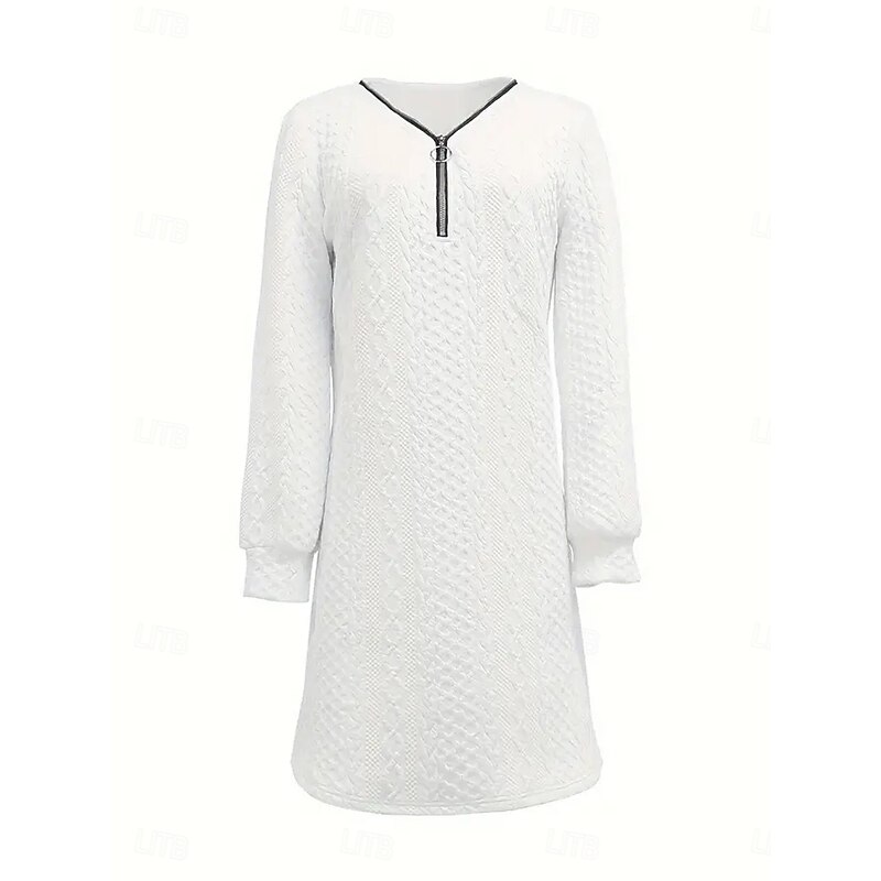 Women's Plain Dress Mini Dress Zipper Vintage Casual V Neck Long Sleeve Black White Pink Color4