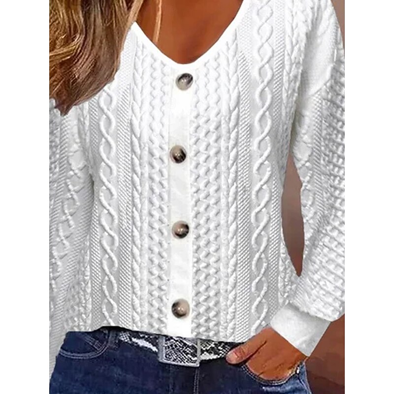 Women's Pullover Fashion Comfy Casual Crew Neck Buttons Long Sleeve White Spring Fall3