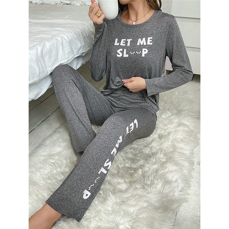 Women's Pajamas Sets Letter Fashion Comfort Home Daily Bed Breathable Crew Neck Long Sleeve T shirt Tee Pant Elastic Waist Fall Winter Home Outfits