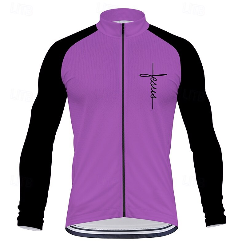 Men's Cycling Jersey Graphic Long Sleeve Bike Tee Tshirt Top with 3 Rear Pockets Mountain Bike MTB Road Bike Cycling Quick Dry Front Zipper Wicking Sports Blue Purple Orange Clothing Apparel4