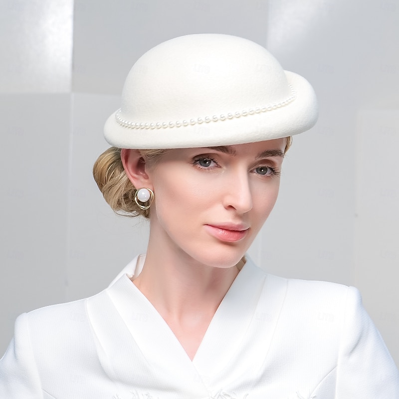 Hats 100% Wool Beret Hat Wedding Evening Party Elegant Wedding With Faux Pearl Cap Headpiece Headwear - Main Image