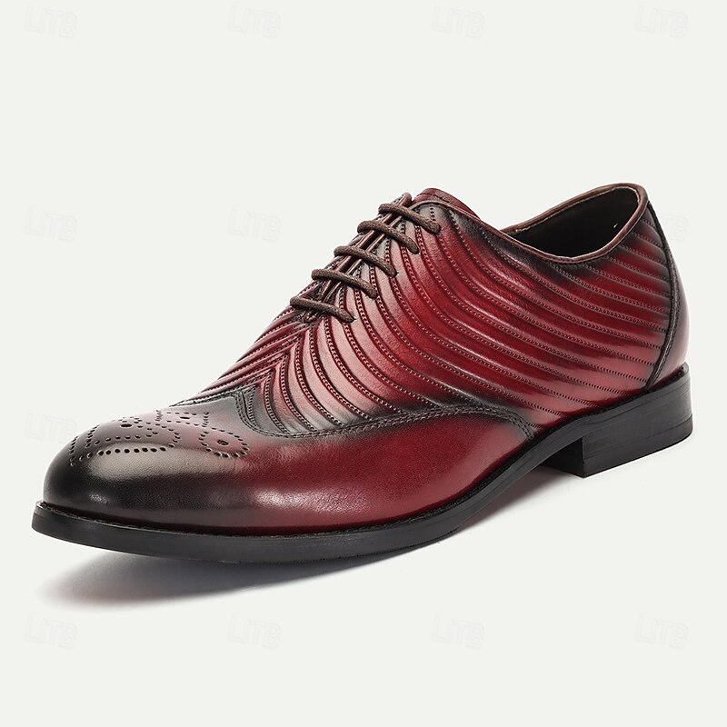 Men's Burgundy Leather Wingtip Oxford Dress Shoes - Stylish Formal Footwear for Weddings and Business Meetings2