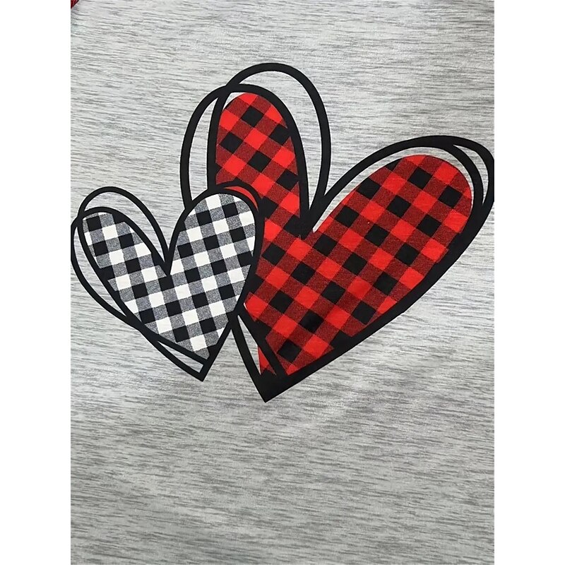 Valentine Women's Heart T Shirt Casual Print Long Sleeve Long Tops Crew Neck Daily Yellow Red Blue Spring &  Fall3