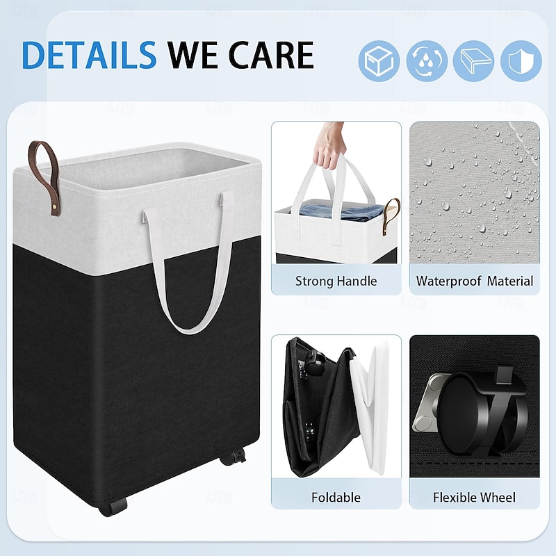 Laundry Hamper with Wheels and Lid, 75/90L Rolling Clothes Basket with Handle, Large Laundry Hamper for Bedroom, Bathroom, Dorm, Laundry Room