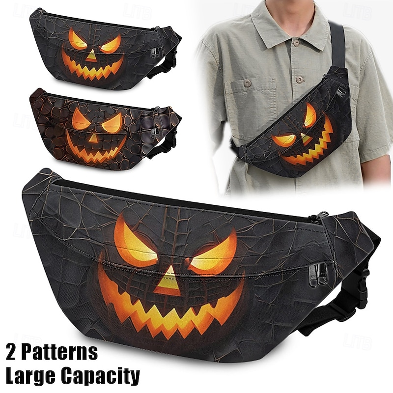 Mne's Spooky Halloween Pumpkin Face Fanny Pack - Ideal for Halloween Parties and Trick-or-Treating