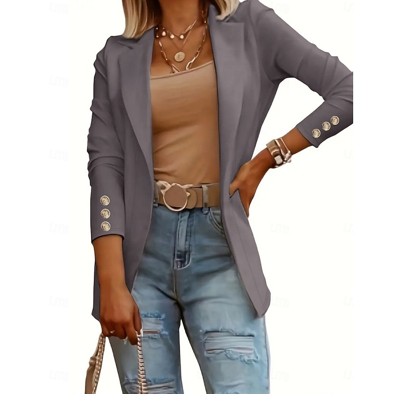 Women's Fashion Streetwear Daily Blazer Dress Pants Long Sleeve Shirt Collar Plain Wedding Guest Work Black White Red Fall Regular Fit 10