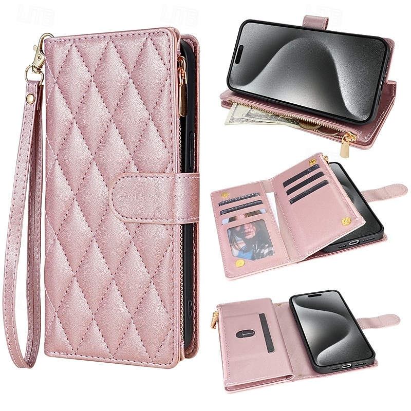 Phone Case For iPhone 17 Pro Max 17 Air 16 15 14 Pro Max Plus 13 12 11 Pro Max Mini Wallet Case Magnetic Zipper with Lanyard Retro Geometric Pattern TPU PU Leather
