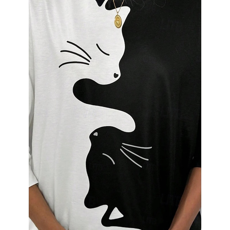 Women's Sweatshirt Cat Street Dailywear Print Casual Crew Neck Long Sleeve Micro-elastic Fall Winter Comfrt Breathable Soft Fabric3