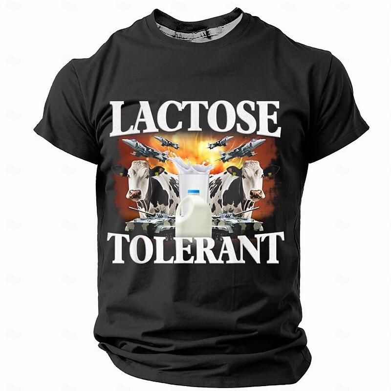 Men's Milk Cows Funny Slang T Shirt Short Sleeve T shirt 3D Print Crew Neck Shirt Retro Vintage Casual Street Style Street Sports Outdoor Casual Black Blue Green Spring & Summer Clothing Apparel S M4