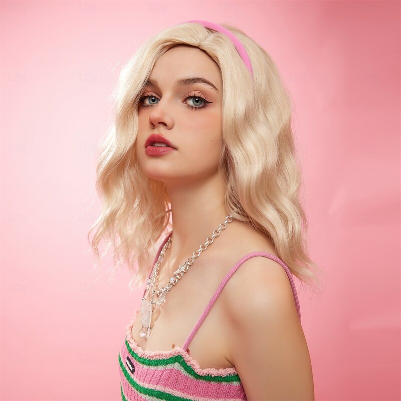 Synthetic Wig Uniforms Career Costumes Princess Curly Wavy Middle Part Layered Haircut Machine Made Wig 14 inch Light golden Synthetic Hair Women's Cosplay Party Fashion Blonde2