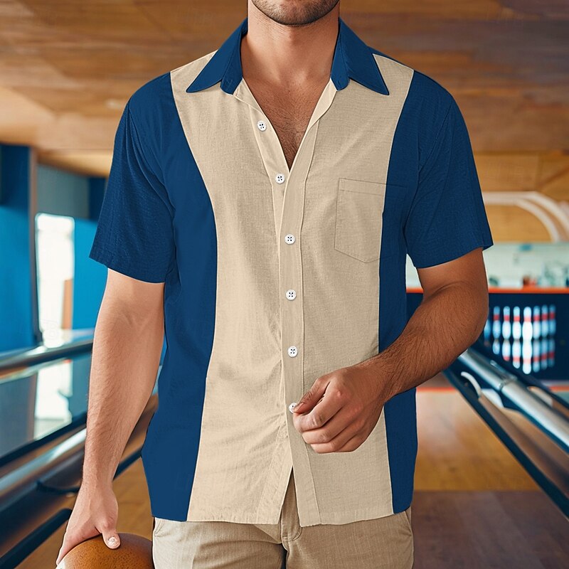 Men's Shirt Summer Shirt Beach Wear Casual Shirt Bowling Shirt Button Up Shirt Black Wine Blue Green Gray Short Sleeve Color Block Lapel Vacation Daily Front Pocket Clothing Apparel Cotton Fashion4