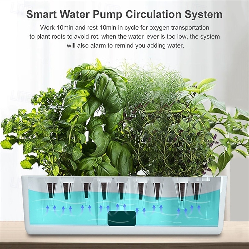 Smart Hydroponics Growing System Indoor Herb Garden Kit 9 Pods Automatic Timing with Height Adjustable 15W LED Grow Lights 2L Water Tank Smart Water Pump for Home4