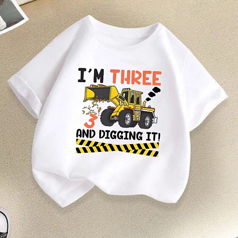 100% Cotton Kids Boys Black White Green Cartoon Vehicle T shirt Tops Crew Neck Short Sleeve Vacation Casual Daily Wear Fashion Sport Print Summer