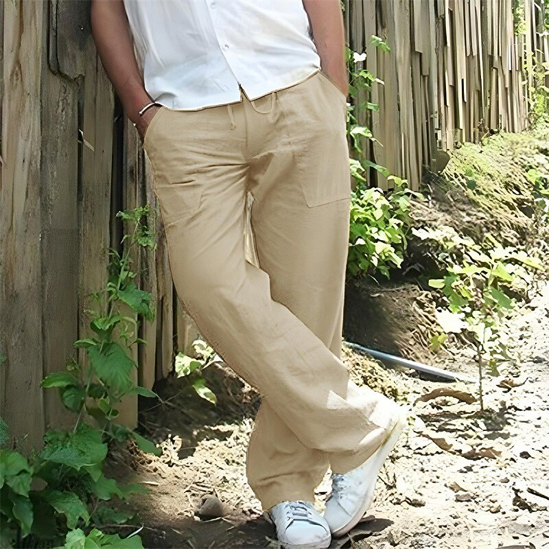 Men's Linen Pants Trousers Summer Pants Beach Pants Drawstring Pocket Elastic Drawstring Design Plain Lightweight Breathable Full Length Yoga Gym Fashion Streetwear Light Gray Dark Gray2