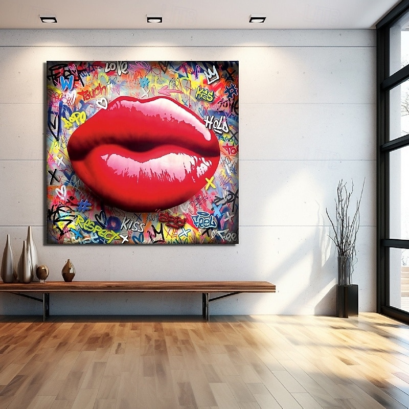 Pop art oil painting handpainted Abstract Lips Paintings On Canvas handpainted Rich Textured Acrylic Painting Modern Wall Art HandPainted Street art Artwork painting for Living Room bedroom Wall Decor
