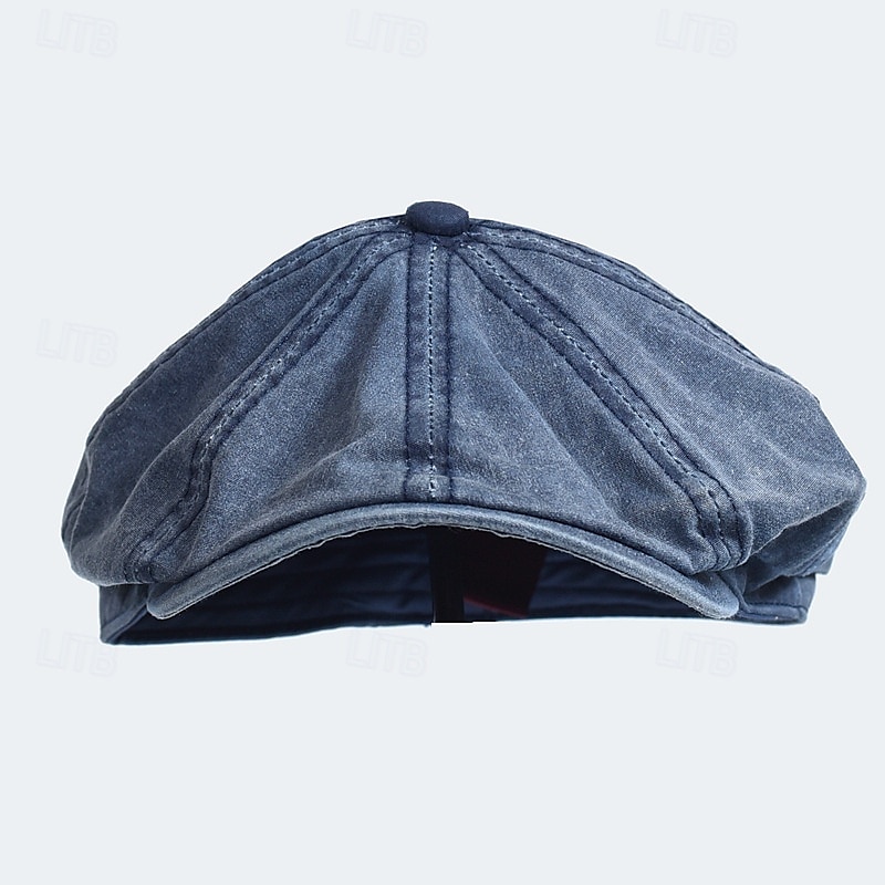 Men's Flat Cap Ascot Hat Newsboy Hat Black Blue Cotton Fashion Casual Street Daily Plain Tightness Adjustable Around 60cm Sunscreen Breathable3