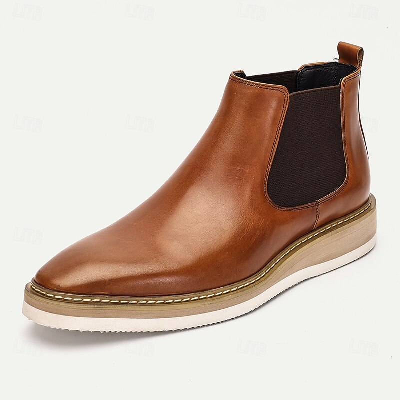 Men's Brown Premium Cowhide Chelsea Boots with White Sole - Elegant and Comfortable for Casual and Formal Wear2