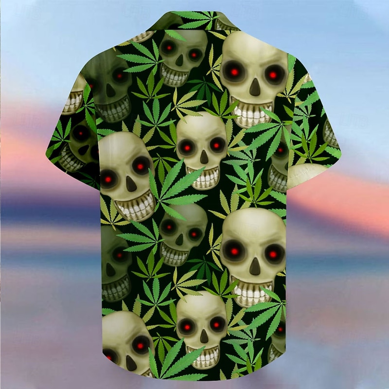 Men's Skull Halloween Costumes Button Up Shirt Short Sleeve Hawaiian Casual Vacation Party Evening Wear Daily Summer Collared Shirts Button Up 3D Print Green2