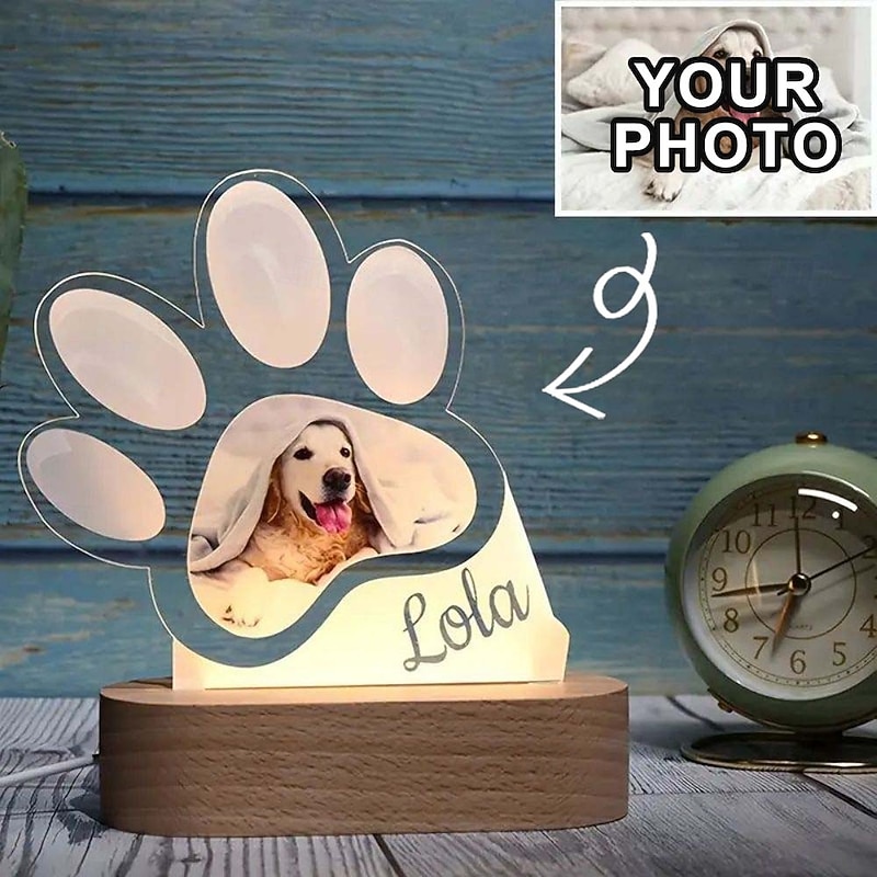 Personalized Light Up Photo Frame Custom Dog Paw Acrylic Night Light Memorial Lamp Unique Gift for Pet Lovers Ideal for Home Living Room and Office Decor